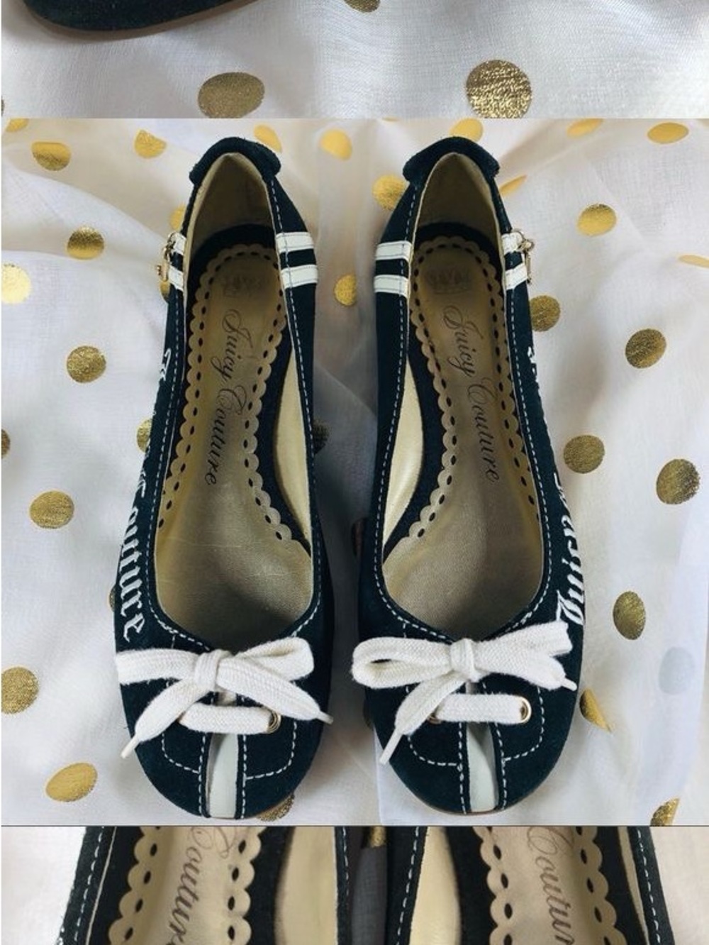 Juicy Couture Mara Black and White Bow-Accent Ballet Flats
